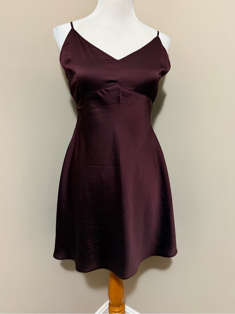 Abercrombie & Fitch Burgundy Satin Feel Mini Slip Dress,Size-Medium